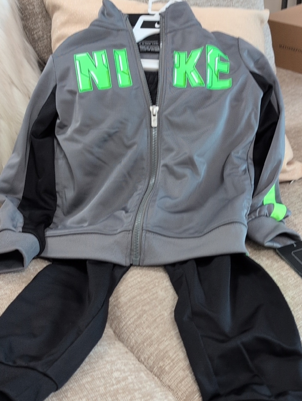 Nike Kids Gray and Neon Green Track Jacket & Pants Set Brand New